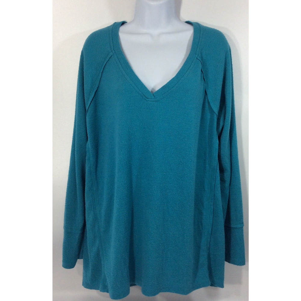 Wildfox Haley Blue Knit V Neck Pullover Sweater Waffle Knit Women's XL
